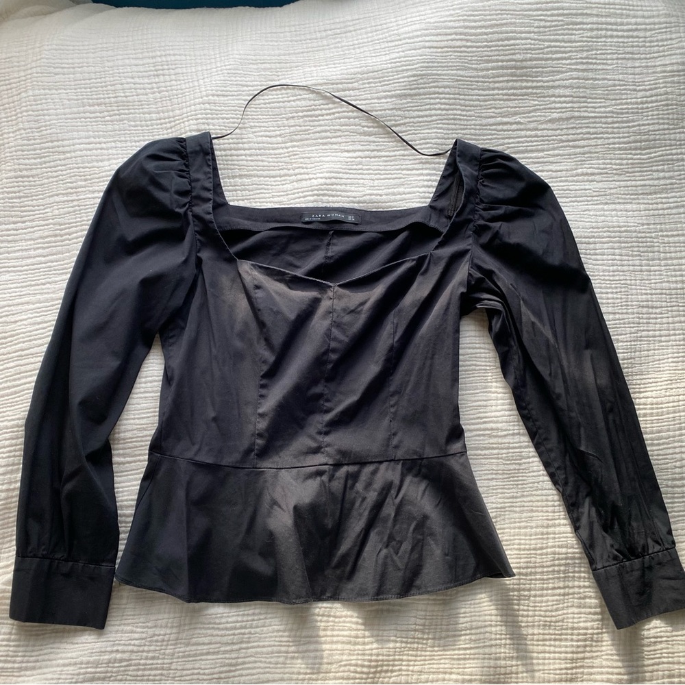 Zara Black Square Neck Top